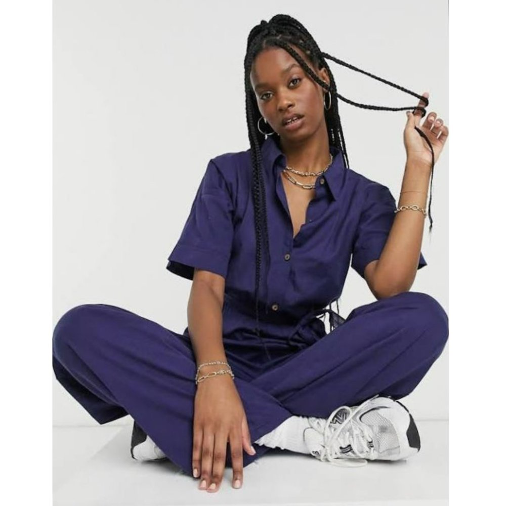 ESMEE/ASOS EXCLUSIVE BUTTON DOWN JUMPSUIT IN NAVY SIZE M - Picture 2 of 6